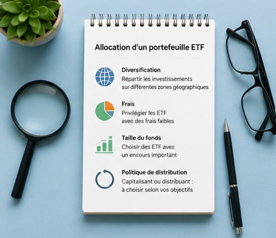 Illustration d'un portefeuille ETF réparti entre plusieurs indices.